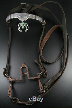 EARLY 1900s NAVAJO COIN SILVER & TURQUOISE HORSE HEADSTALL / BRIDLE