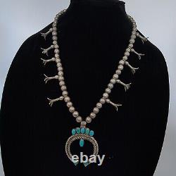 EARLY 1900s Native American Old Pawn Vintage Squash Blossom Necklace Coin Silver