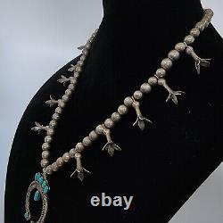 EARLY 1900s Native American Old Pawn Vintage Squash Blossom Necklace Coin Silver