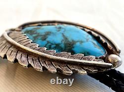 EARLY 1940s OLD PAWN NAVAJO STERLING SILVER NATURAL DEEP BLUE TURQUOISE BOLO TIE