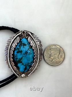 EARLY 1940s OLD PAWN NAVAJO STERLING SILVER NATURAL DEEP BLUE TURQUOISE BOLO TIE