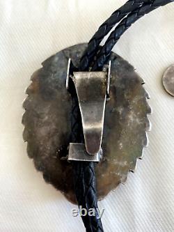 EARLY 1940s OLD PAWN NAVAJO STERLING SILVER NATURAL DEEP BLUE TURQUOISE BOLO TIE