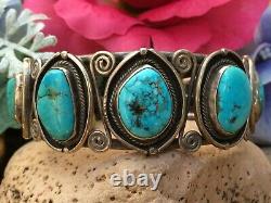 EARLY 1950s OLD PAWN NATIVE AMERICAN NAVAJO TURQUOISE STERLING CUFF BRACELET WOW
