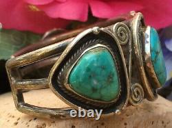 EARLY 1950s OLD PAWN NATIVE AMERICAN NAVAJO TURQUOISE STERLING CUFF BRACELET WOW