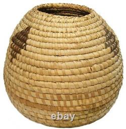 EARLY 20TH C VINT YUPIK INUIT ALASKAN WOVEN STORAGE BASKET WithLID/STITCHED DESIGN