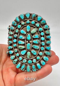 EARLY 3.5 Zuni Sterling Silver Petit Point Turquoise Cluster Cuff Bracelet 109g