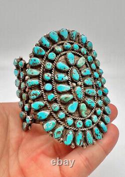 EARLY 3.5 Zuni Sterling Silver Petit Point Turquoise Cluster Cuff Bracelet 109g