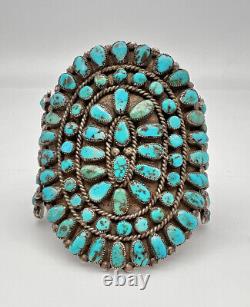 EARLY 3.5 Zuni Sterling Silver Petit Point Turquoise Cluster Cuff Bracelet 109g