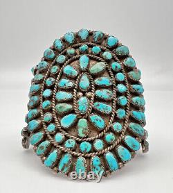 EARLY 3.5 Zuni Sterling Silver Petit Point Turquoise Cluster Cuff Bracelet 109g
