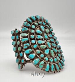 EARLY 3.5 Zuni Sterling Silver Petit Point Turquoise Cluster Cuff Bracelet 109g