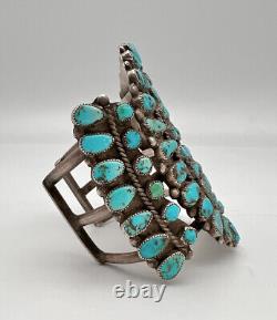 EARLY 3.5 Zuni Sterling Silver Petit Point Turquoise Cluster Cuff Bracelet 109g