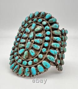 EARLY 3.5 Zuni Sterling Silver Petit Point Turquoise Cluster Cuff Bracelet 109g