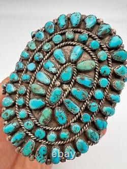 EARLY 3.5 Zuni Sterling Silver Petit Point Turquoise Cluster Cuff Bracelet 109g