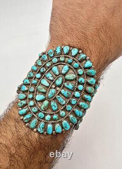 EARLY 3.5 Zuni Sterling Silver Petit Point Turquoise Cluster Cuff Bracelet 109g