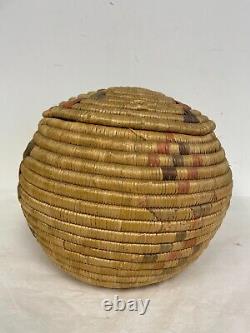 EARLY ANTIQUE Indian NATIVE AMERICAN Basket APACHE Nice Patina! Ball 9 W withLid