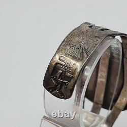 EARLY ANTIQUE Navajo Petrified Wood & Silver Whirling Log Stamped Cuff Bracelet