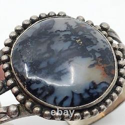 EARLY ANTIQUE Navajo Petrified Wood & Silver Whirling Log Stamped Cuff Bracelet