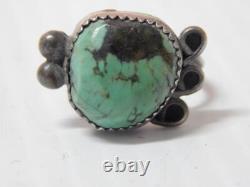 EARLY ANTIQUE VINTAGE NAVAJO INDIAN STERLING SILVER TURQUOISE RING sz8.5 A+GIFT