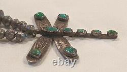 EARLY Antique NAVAJO DRAGONFLY Turquoise PENDANT Silver BEAD NECKLACE