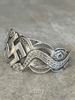 EARLY FRED HARVEY ERA Navajo WHIRLING LOG RATTLESNAKE Sterling Silver Bracelet