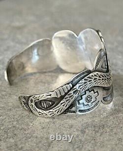 EARLY FRED HARVEY ERA Navajo WHIRLING LOG RATTLESNAKE Sterling Silver Bracelet