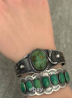 EARLY FRED HARVEY Navajo Turquoise RATTLESNAKE WHIRLING LOG Silver bracelet 47+g