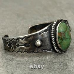 EARLY FRED HARVEY Navajo Turquoise RATTLESNAKE WHIRLING LOG Silver bracelet 47+g