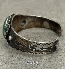 EARLY FRED HARVEY Navajo Turquoise RATTLESNAKE WHIRLING LOG Silver bracelet 47+g
