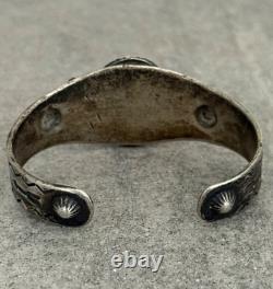EARLY FRED HARVEY Navajo Turquoise RATTLESNAKE WHIRLING LOG Silver bracelet 47+g