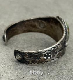 EARLY FRED HARVEY Navajo Turquoise RATTLESNAKE WHIRLING LOG Silver bracelet 47+g