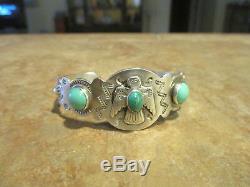 EARLY Fred Harvey Era Silver Turquoise Applied THUNDERBIRD WHIRLING LOG Bracelet