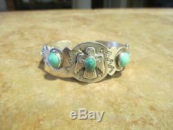 EARLY Fred Harvey Era Silver Turquoise Applied THUNDERBIRD WHIRLING LOG Bracelet