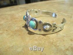 EARLY Fred Harvey Era Silver Turquoise Applied THUNDERBIRD WHIRLING LOG Bracelet