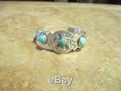 EARLY Fred Harvey Era Silver Turquoise Applied THUNDERBIRD WHIRLING LOG Bracelet