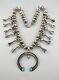 Early Hand Tooled Navajo Sterling Silver Turquoise Squash Blossom Necklace 214g