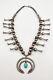 Early Hand Tooled Navajo Sterling Silver Turquoise Squash Blossom Necklace 364g