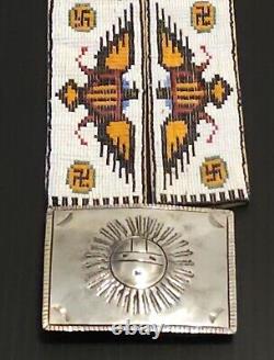 EARLY HOPI NAVAJO COIN SILVER BELT BUCKLE With REMOVABLE BEADED SLEEVE 369 GRAMS
