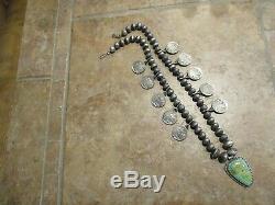 EARLY Hand Made Navajo Sterling Turquoise BUFFALO NICKEL Squash Blossom Necklace