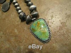 EARLY Hand Made Navajo Sterling Turquoise BUFFALO NICKEL Squash Blossom Necklace