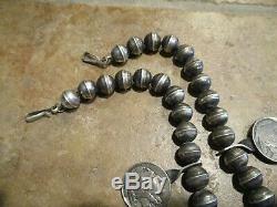 EARLY Hand Made Navajo Sterling Turquoise BUFFALO NICKEL Squash Blossom Necklace