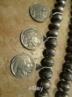 EARLY Hand Made Navajo Sterling Turquoise BUFFALO NICKEL Squash Blossom Necklace