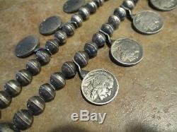 EARLY Hand Made Navajo Sterling Turquoise BUFFALO NICKEL Squash Blossom Necklace