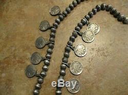 EARLY Hand Made Navajo Sterling Turquoise BUFFALO NICKEL Squash Blossom Necklace