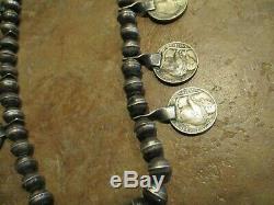 EARLY Hand Made Navajo Sterling Turquoise BUFFALO NICKEL Squash Blossom Necklace