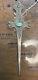 Early Large Navajo Turquoise Letter Opener Cross Shape W Eagle. Silver
