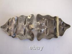 EARLY NATIVE AMERICAN NAVAJO TWO PIECE SILVER BELT BUCKLE With 20 TURQUOISE UNIQUE