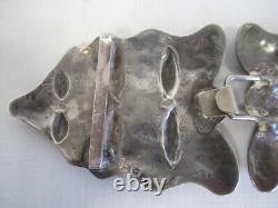 EARLY NATIVE AMERICAN NAVAJO TWO PIECE SILVER BELT BUCKLE With 20 TURQUOISE UNIQUE