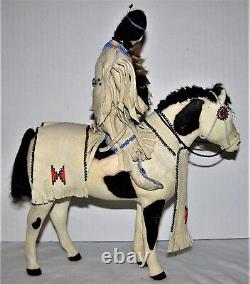 EARLY NATIVE AMERICAN TOY HANDMADE BEADED PONY HORSE FEMALE RIDER With TRAVOIS