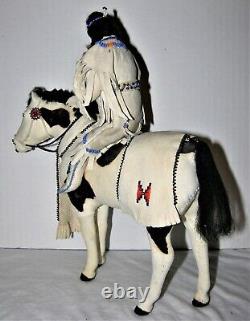 EARLY NATIVE AMERICAN TOY HANDMADE BEADED PONY HORSE FEMALE RIDER With TRAVOIS