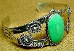 EARLY NAVAJO FRED HARVEY ERA STERLING SILVER TURQUOISE CUFF BRACELET with SNAKES